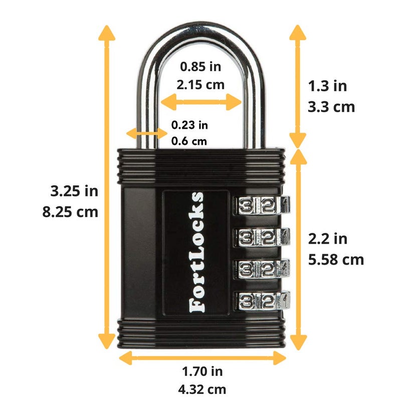 FortLocks Padlock - 4 Digit Combination Lock for Gym Outdoor & School Locker, Fence, Case & Shed â€“ Heavy Duty Resettable Set Your Own Combo â€“ Waterproof & Weatherproof (1 Pack - Black) - Image 2
